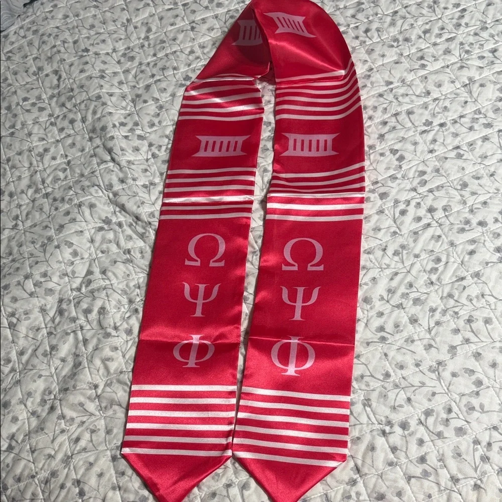 Pinkish Red and White Greek Letter Omega Psi Phi Men's Stole